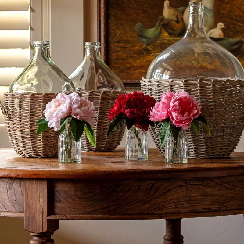 Assorted Set of 3 Garden Peonies in Clear Vase