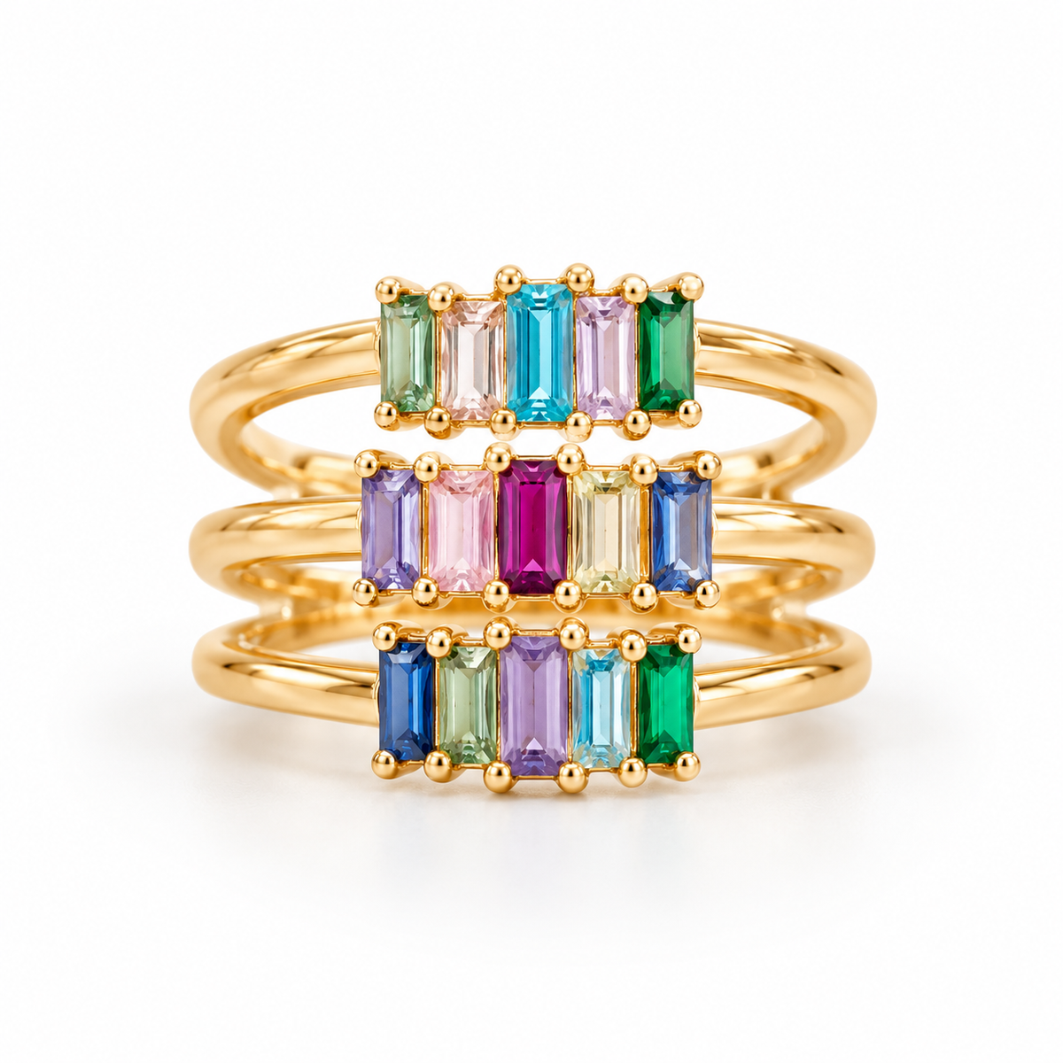 3 row colorful stone ring
