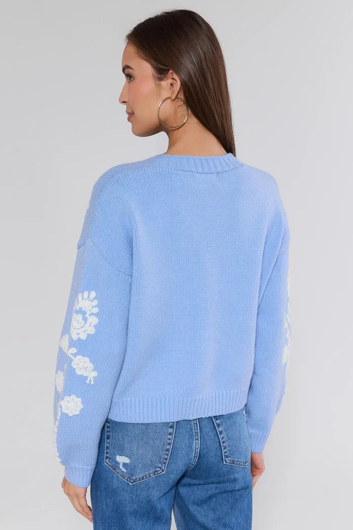 Floral Embroidered Cardigan – Light Blue