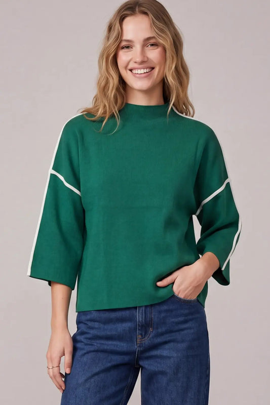 She + Sky Evergreen Mock Neck Sweater