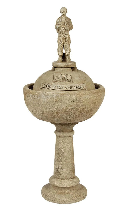 Athens Stone Casting God Bless America Fountain on Pedestal
