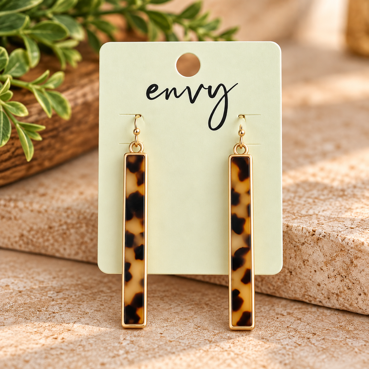 Tortoise Chic Gold Bar Earrings 🤎