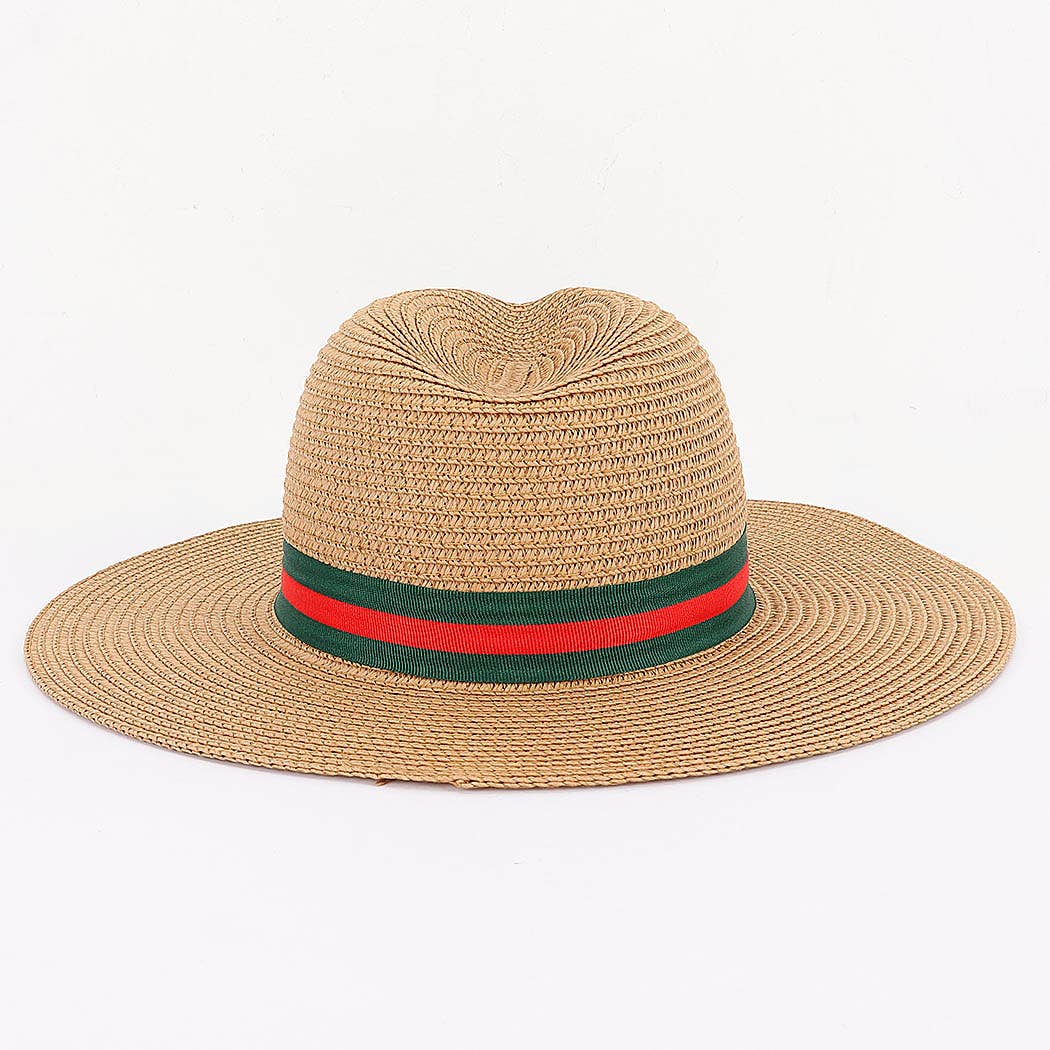 Faux Straw Fedora Hat with Bee Detail