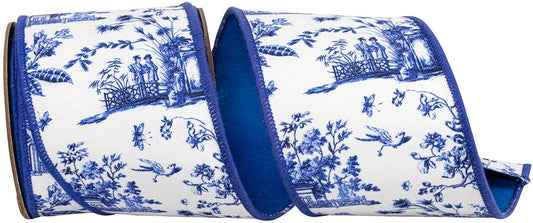 Asian Vista Chinoiserie Deluxe Wired Edge, White/blue, 4 In