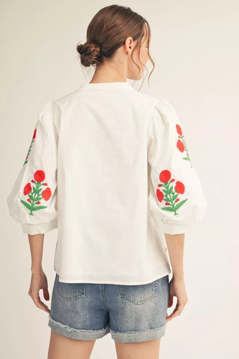 Embroidered Floral Peasant Blouse