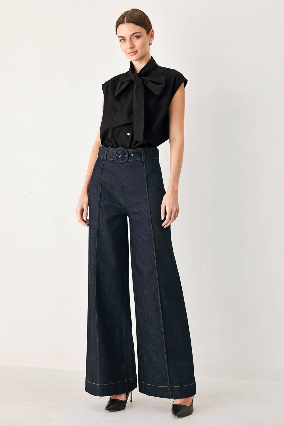 Belted denim pant