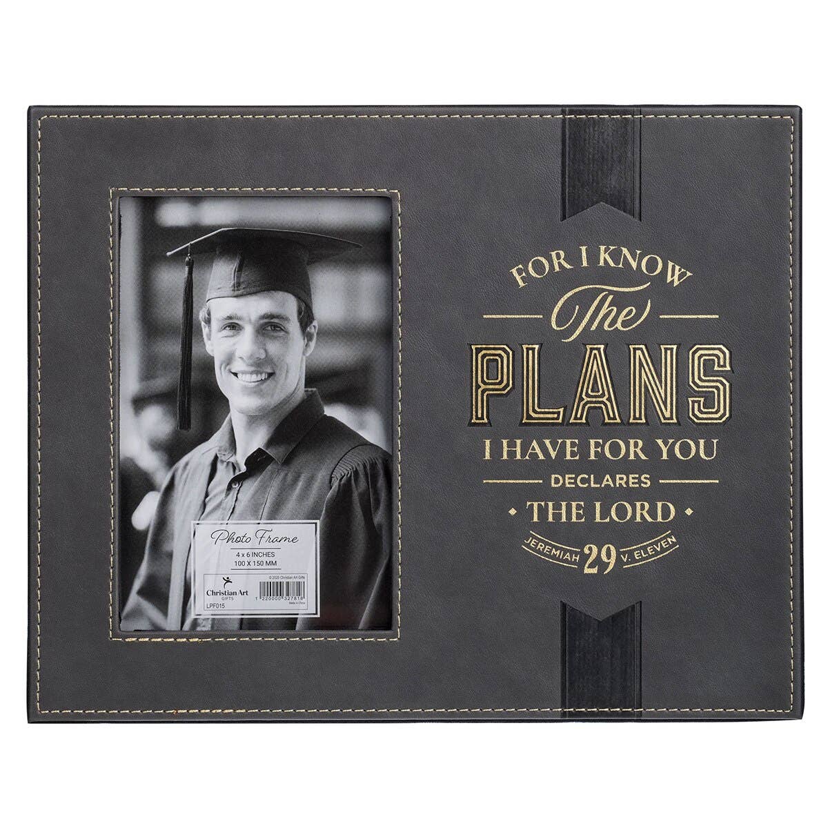 🎓🖤 “The Plans” Charcoal Faux Leather Graduation Photo Frame