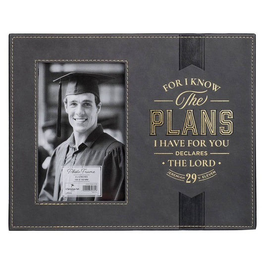 🎓🖤 “The Plans” Charcoal Faux Leather Graduation Photo Frame