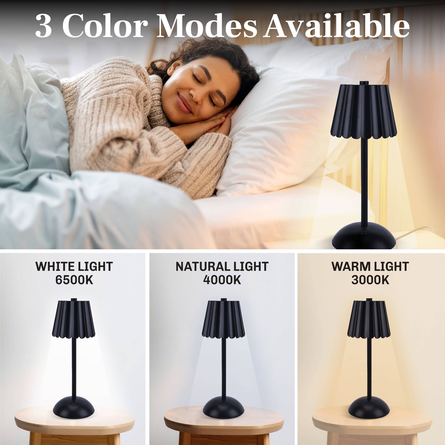 Rechargeable Scalloped Plastic Table Lamp in Black