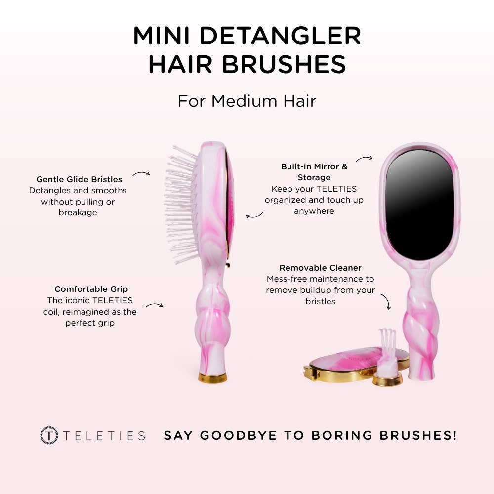 TELETIES Pinch Me! Mini Detangler Hair Brush – Pink Tie-Dye