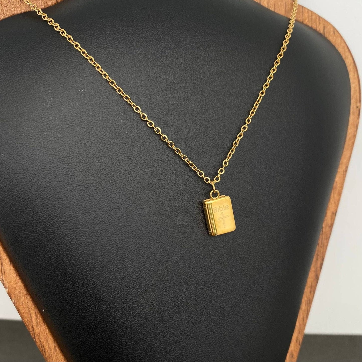 Bible Charm 18K Gold Plated Stainless Steel Necklace