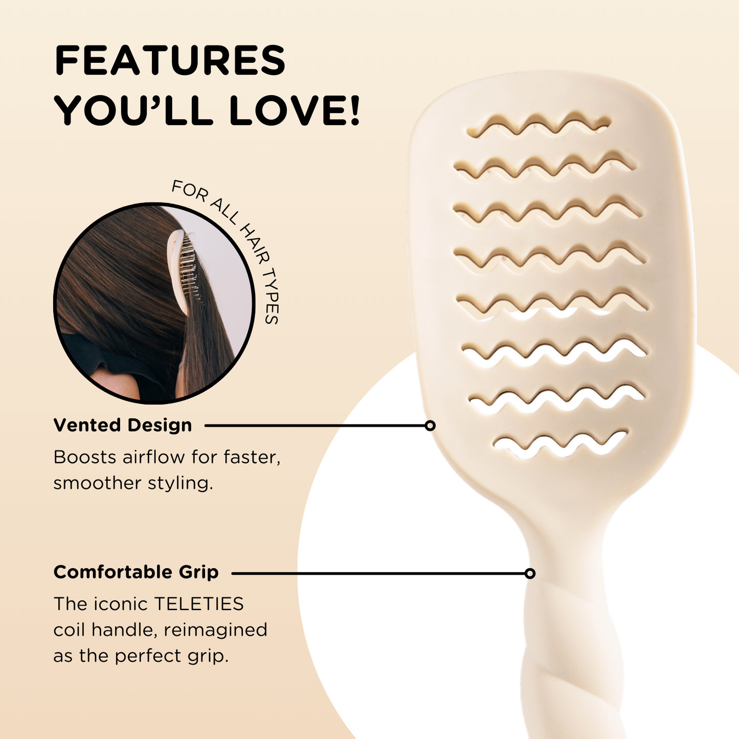 TELETIES Vented Blowout Brush – Tan