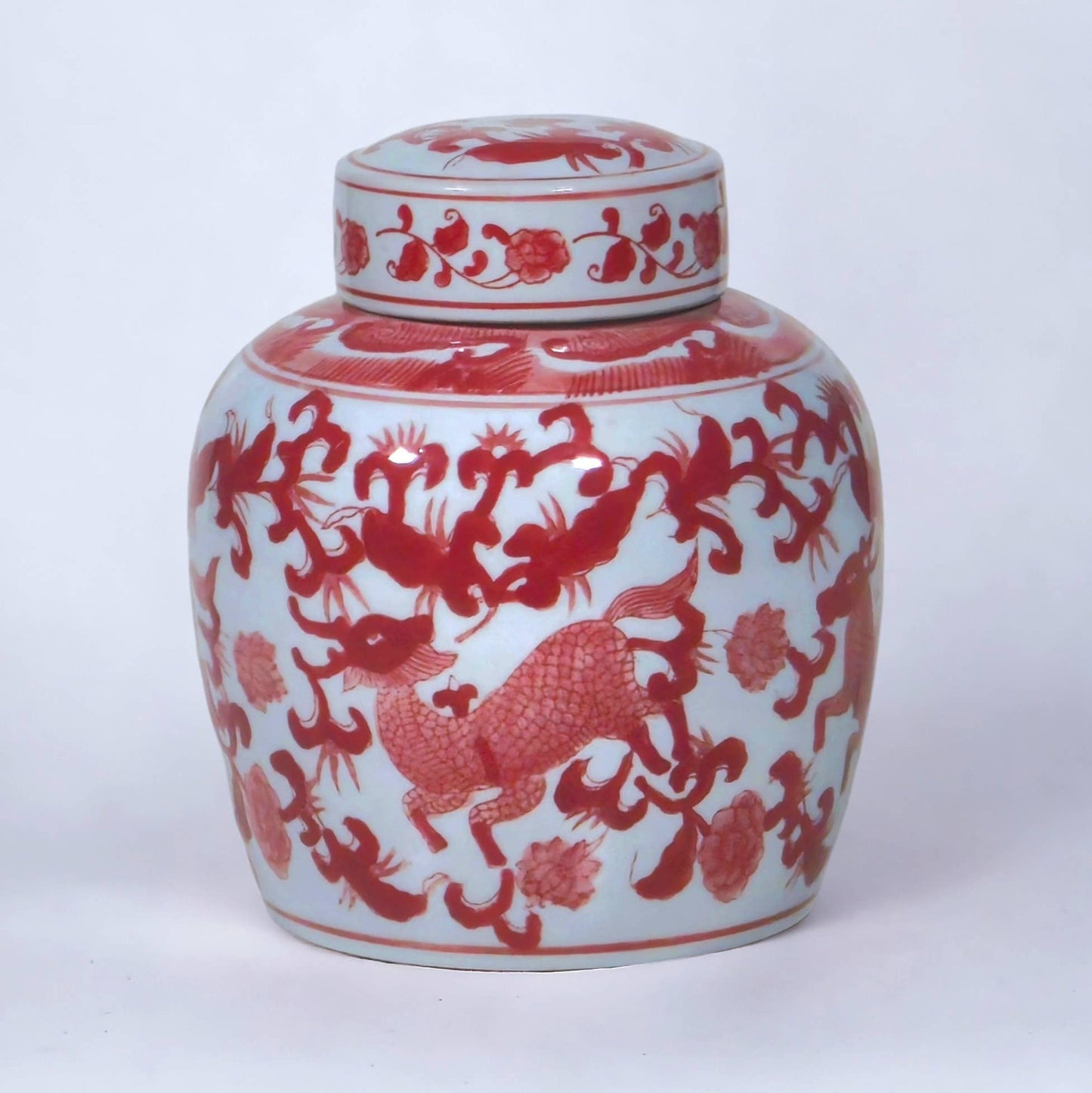 9" Chinoiserie Deer Ginger Jar