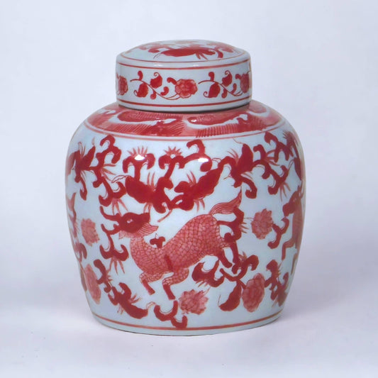 9" Chinoiserie Deer Ginger Jar