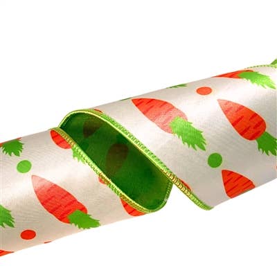 WHITE FAUX SATIN CARROT RIBBON 4"X10YD