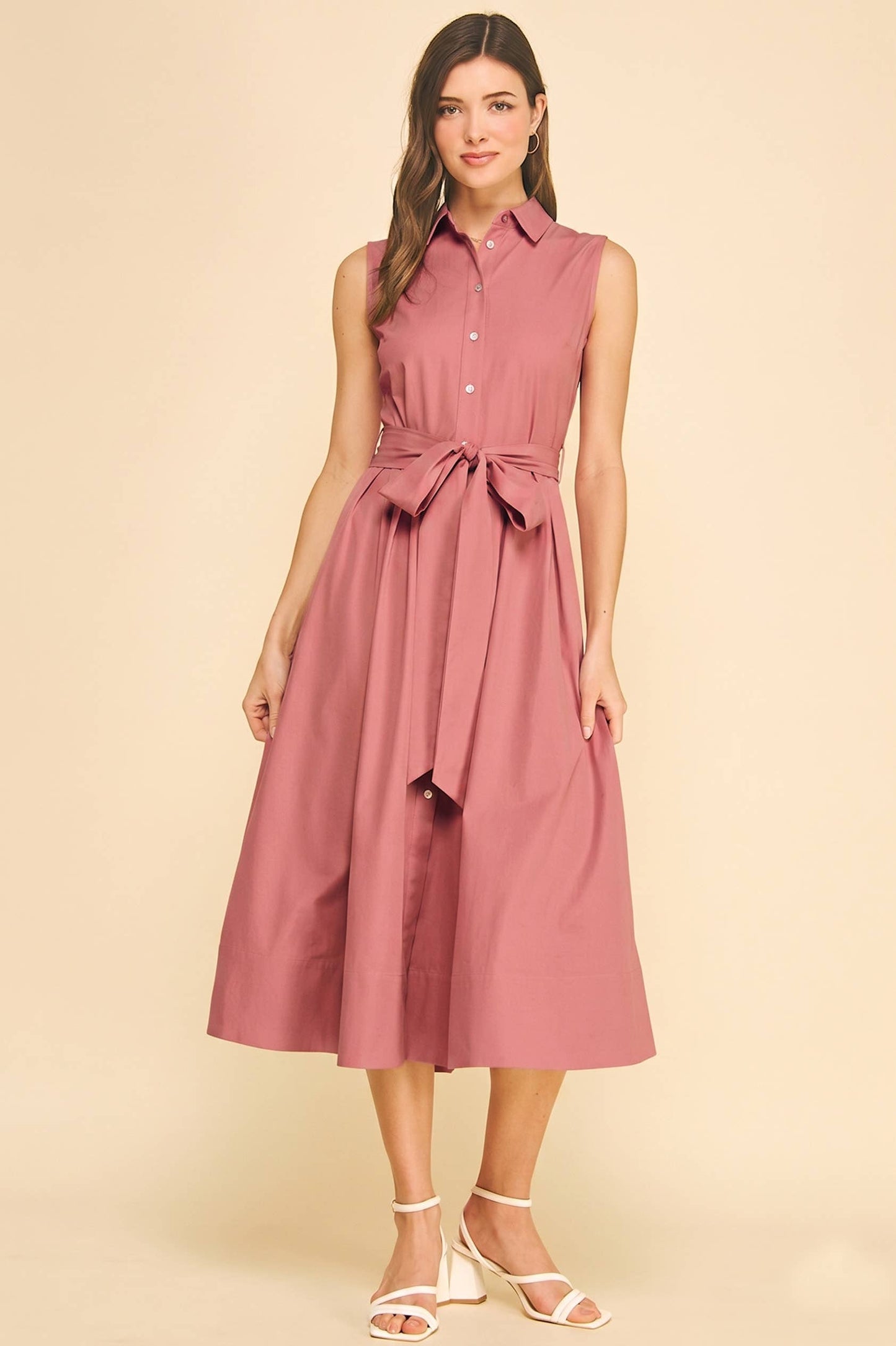 Button Down Flared Dress in Rust