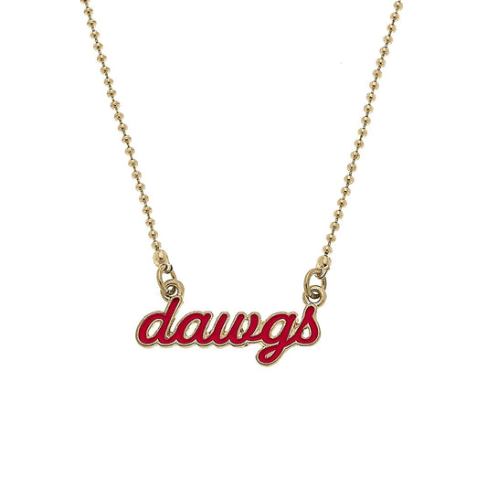 Georgia Bulldogs Enamel Script Necklace in Red