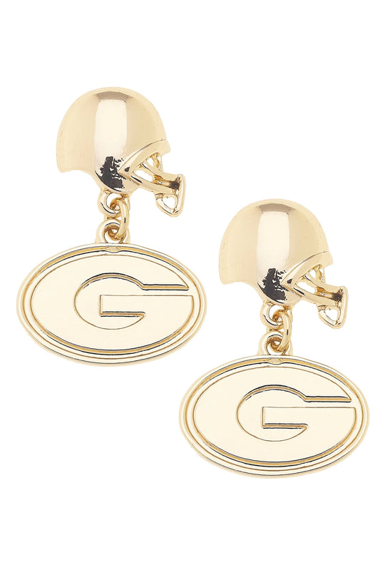 Georgia Bulldogs Logo Helmet Earrings in Shiny Gold