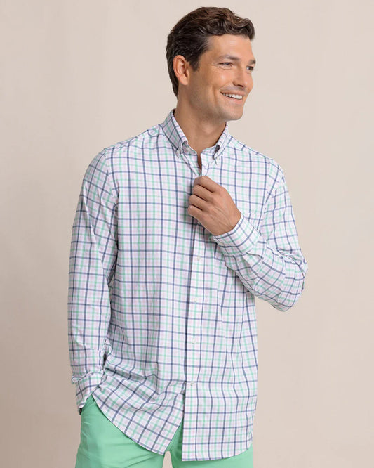 Southern Tide brrr°® Intercoastal Glenmoor Plaid Long Sleeve Sport Shirt: Parfait Pink