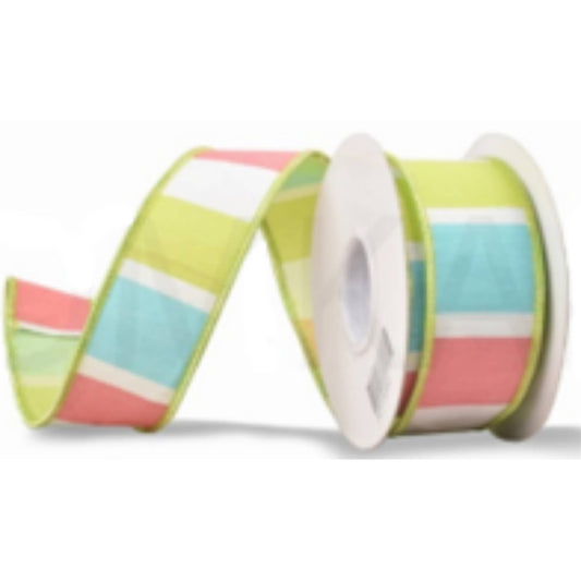 Spring Block Pattern 2.5'' X 10YD - Green/Blue/Pink Ribbon