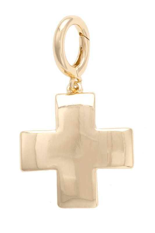 Square Cross Pendant Charm in Shiny Gold