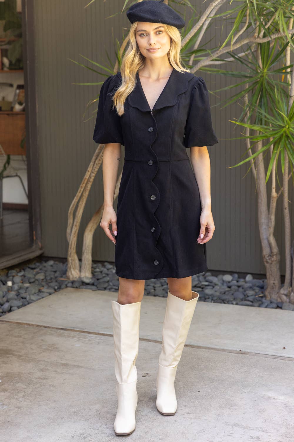 Scallop Detailed Button-Down Mini Dress