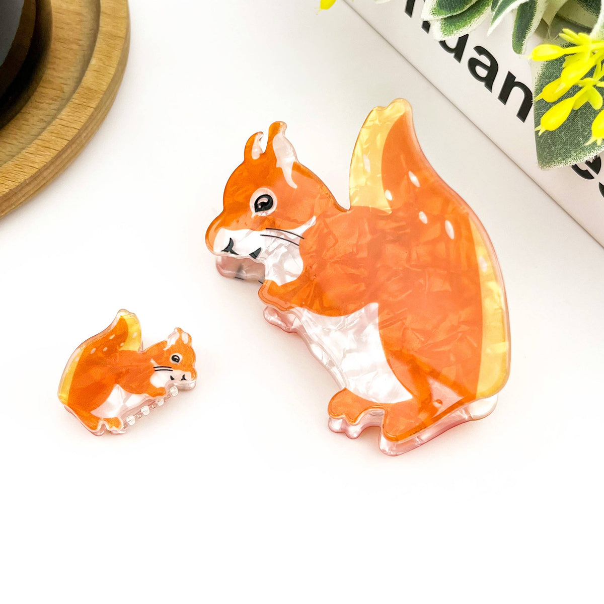 Orange Squirrel Acrylic Hair Claw Clip