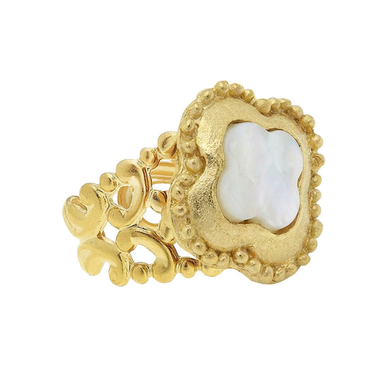Susan Shaw Gold Clover Mother of Pearl Ring