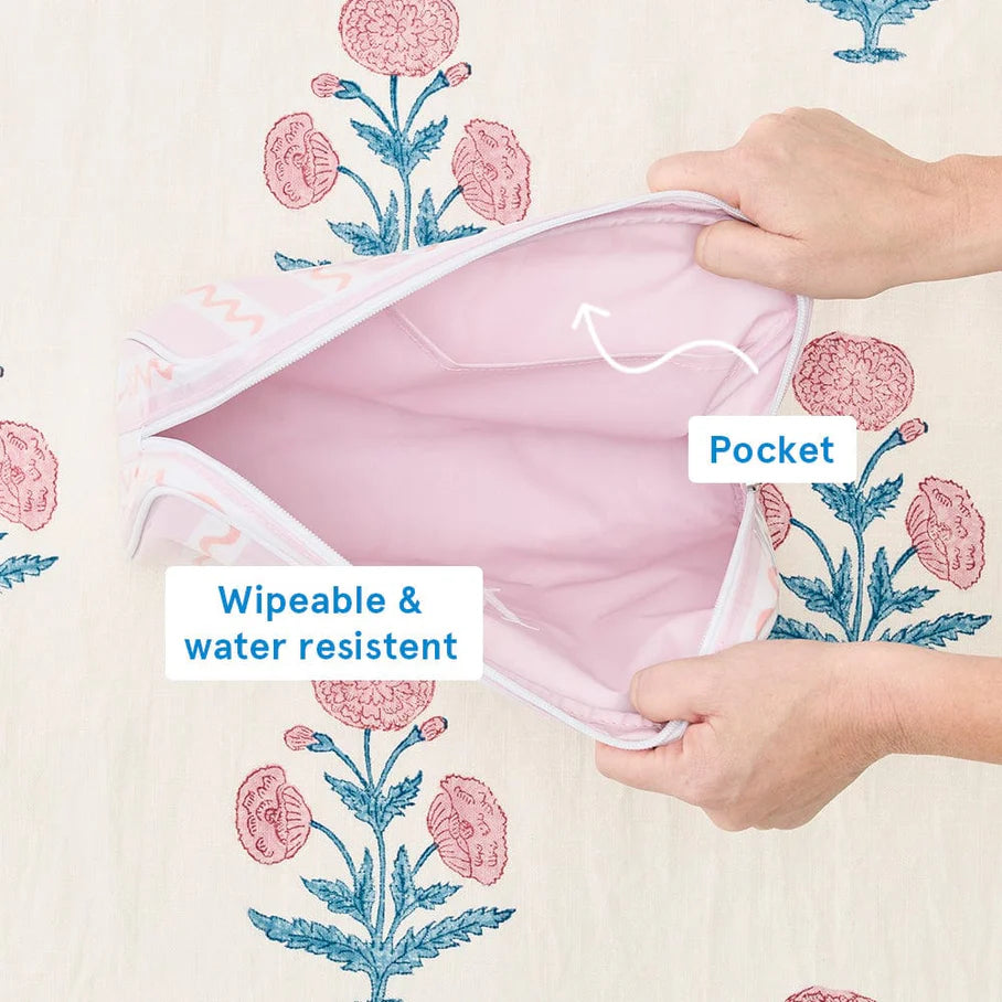 Weezie Coral Squiggle Large Patterned Toiletry Bag