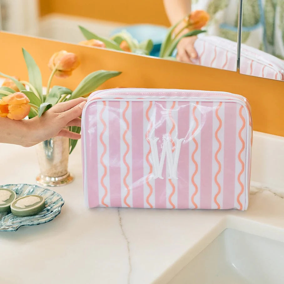 Weezie Coral Squiggle Large Patterned Toiletry Bag