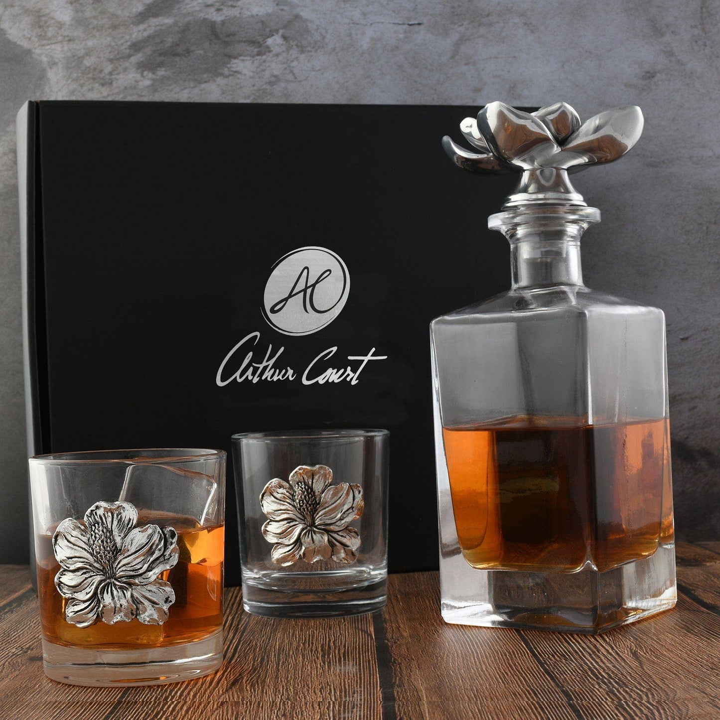 Arthur Court Magnolia Decanter Set with Glasses