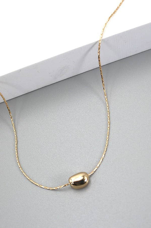 BRASS DIAMOND CUT CHAIN BEAN CHARM NECKLACE