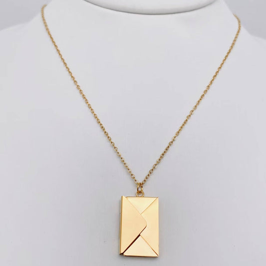 "I Love You" Stainless Steel Openable Envelope Necklace