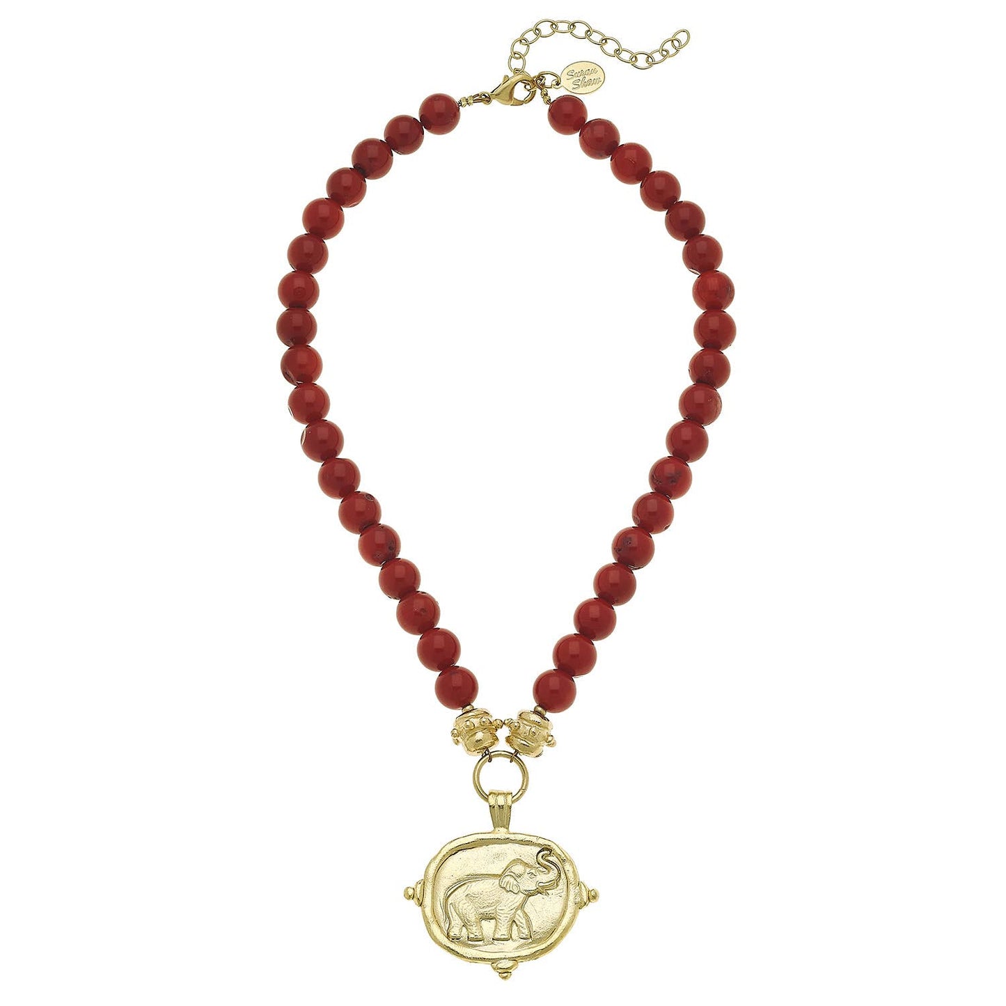 Gold Elephant on Red Coral Necklace