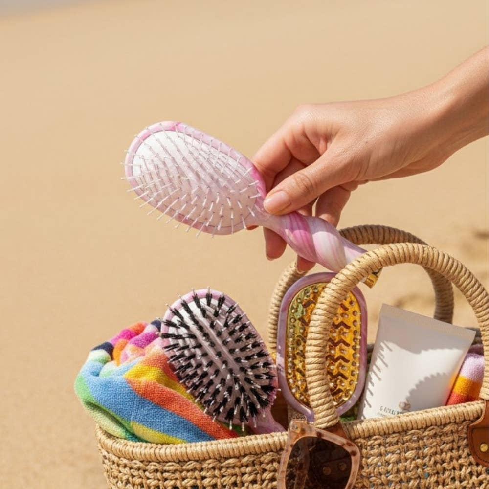 TELETIES Pinch Me! Mini Detangler Hair Brush – Pink Tie-Dye