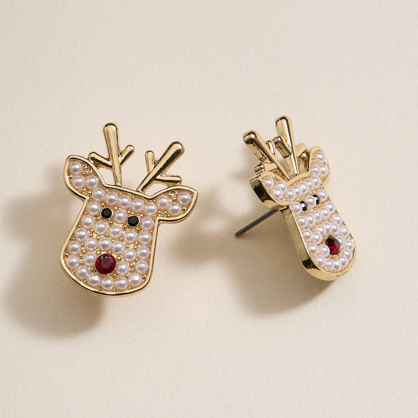 Rudolph Pearl Stud Earrings — Cute, Charming & Full of Christmas Cheer
