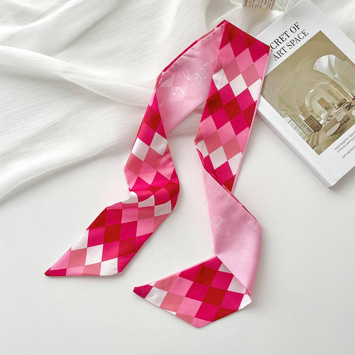 Pink Floral Skinny Scarf