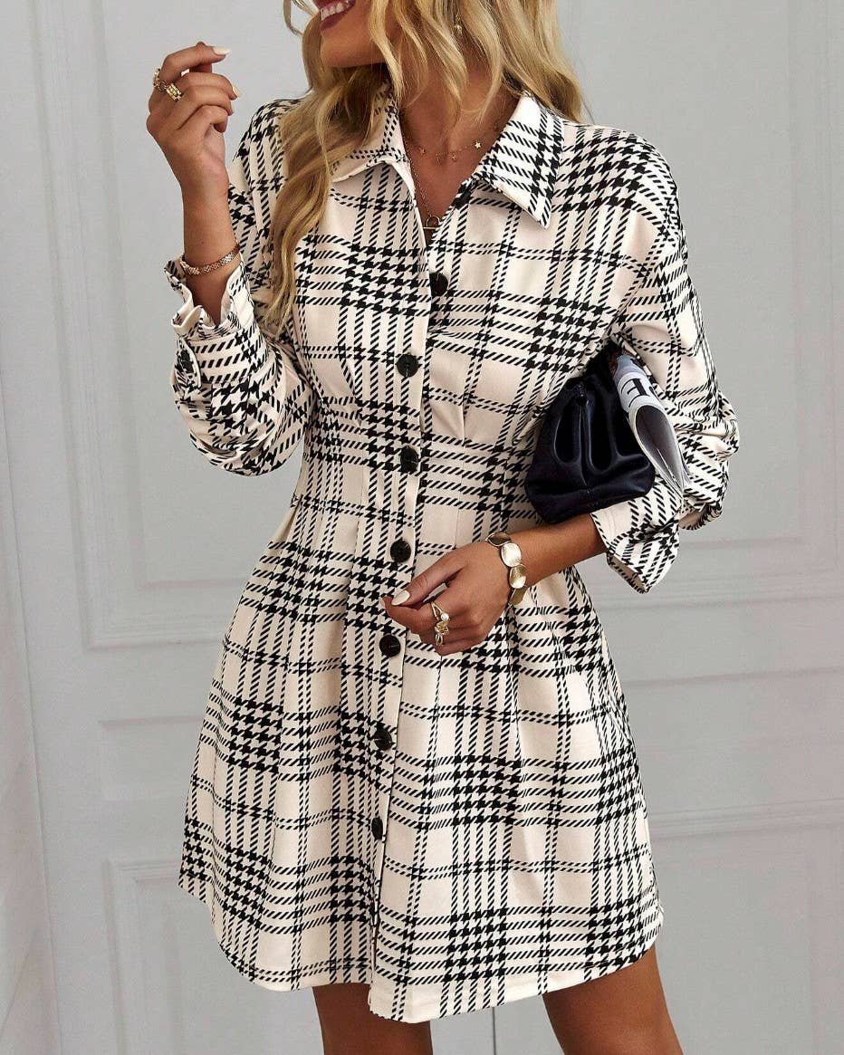 Retro And Gentle Style Plaid Button-Down Shirt Dress