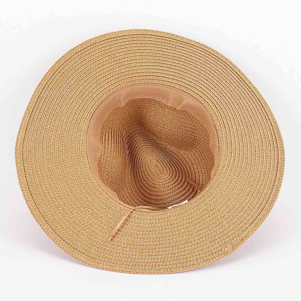 Faux Straw Fedora Hat with Bee Detail