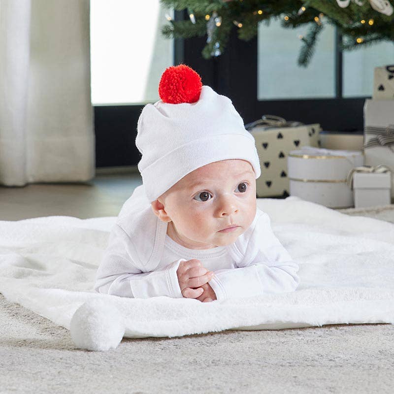 Monogrammed Santa Baby Newborn Pom Pom Hat