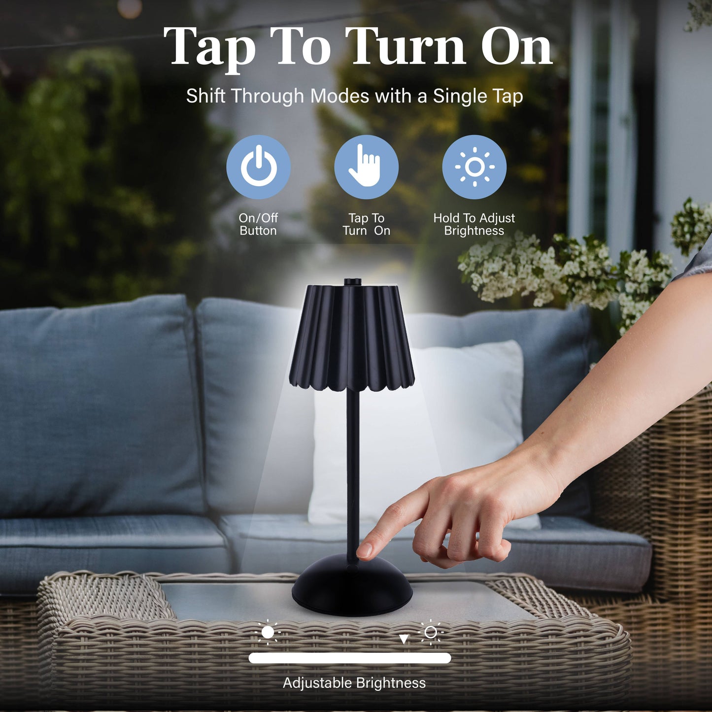Rechargeable Scalloped Plastic Table Lamp in Black