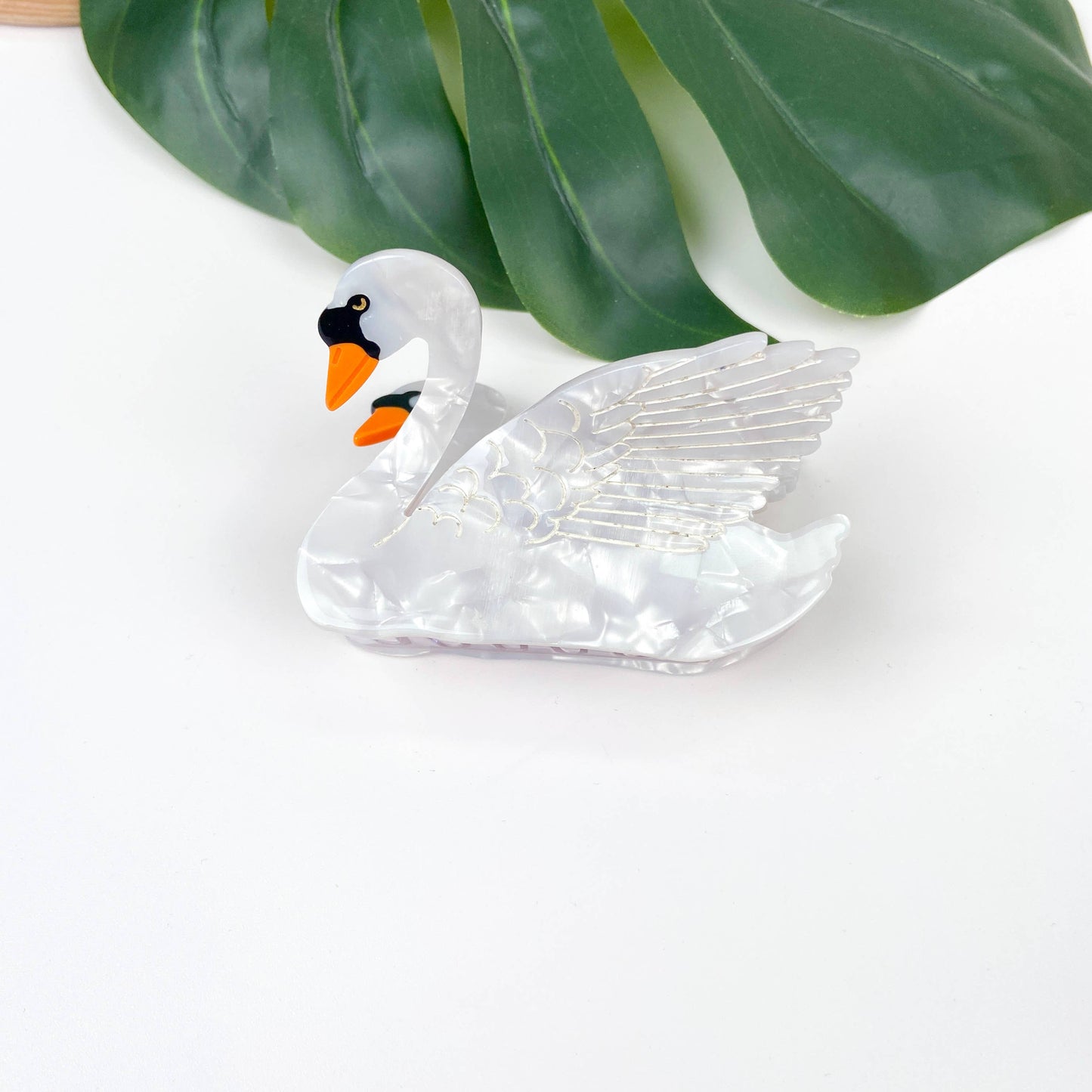Acetate black and white swan hair claw clip