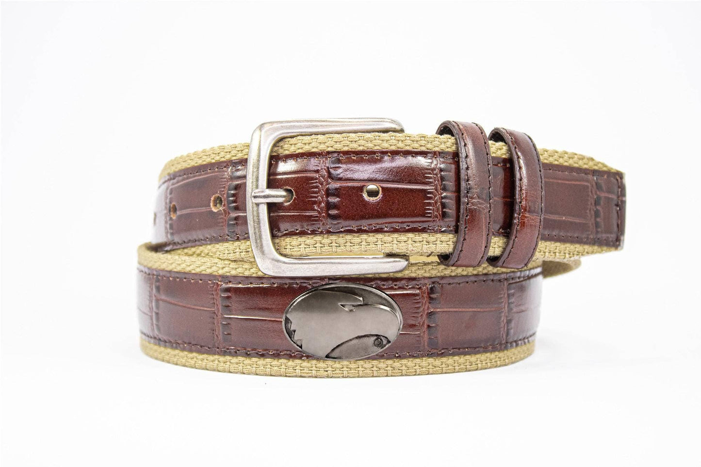 Georgia Southern Eagles Khaki Webbed Belt With Croc Leather Inlay