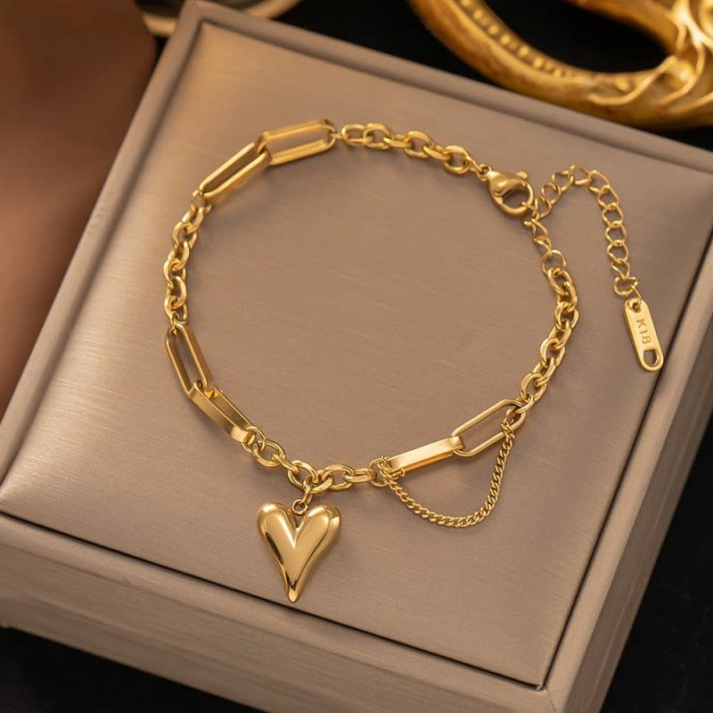 18K STAINLESS STEEL TARNISH FREE HEART BRACELET