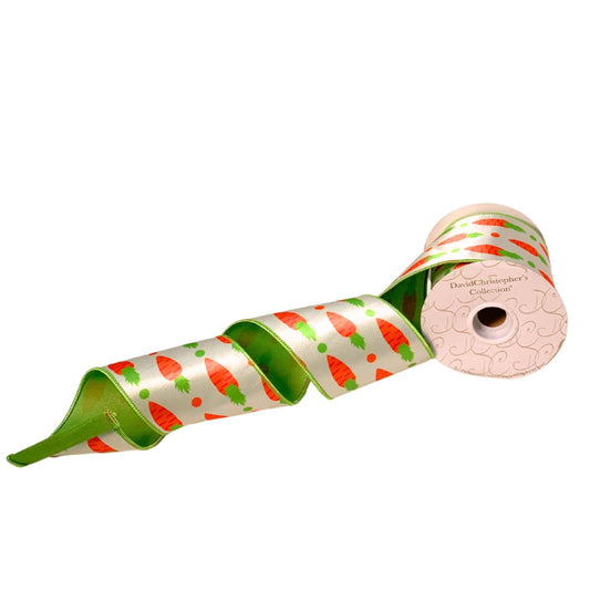 WHITE FAUX SATIN CARROT RIBBON 4"X10YD