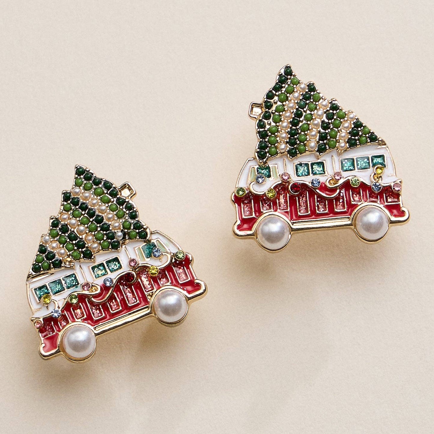Christmas Bus Tree Stud Earrings — Sparkly, Festive & Full of Holiday Fun