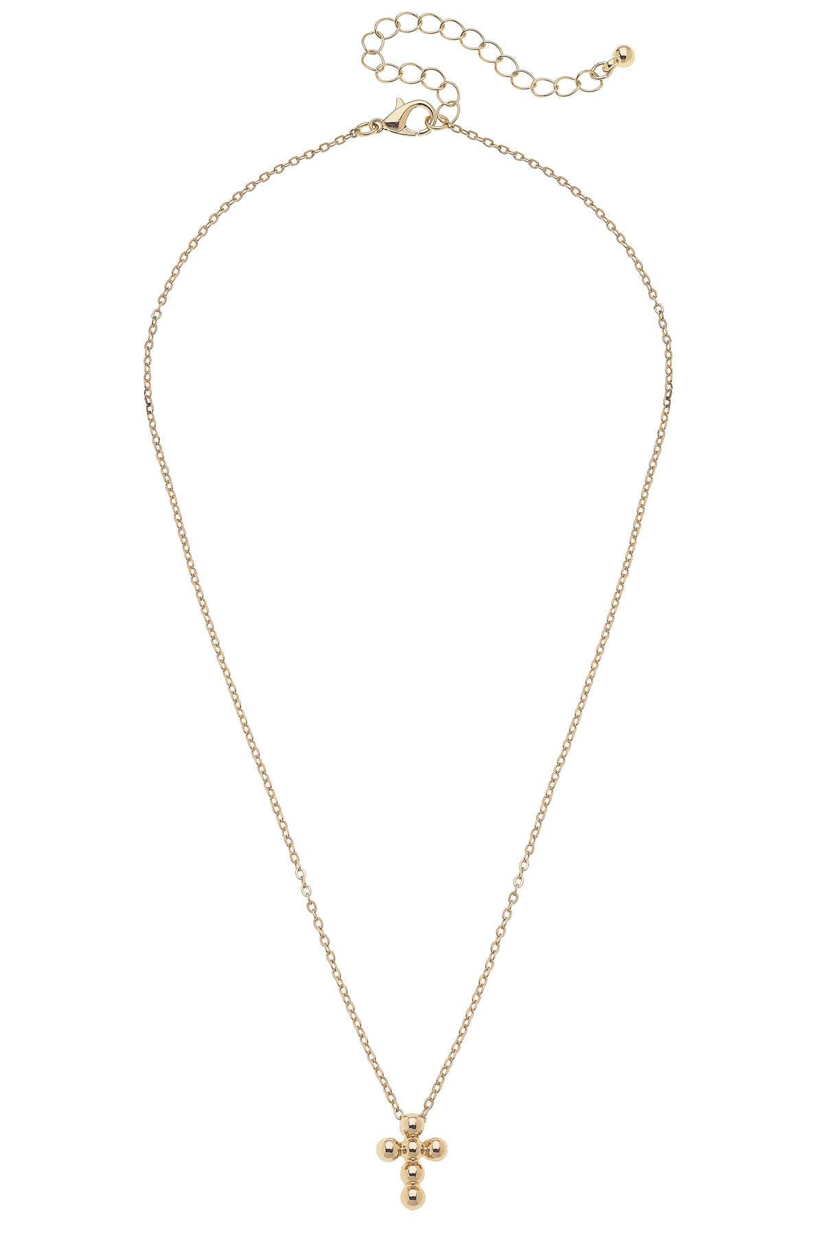 Millie Beaded Cross Necklace in Shiny Gold
