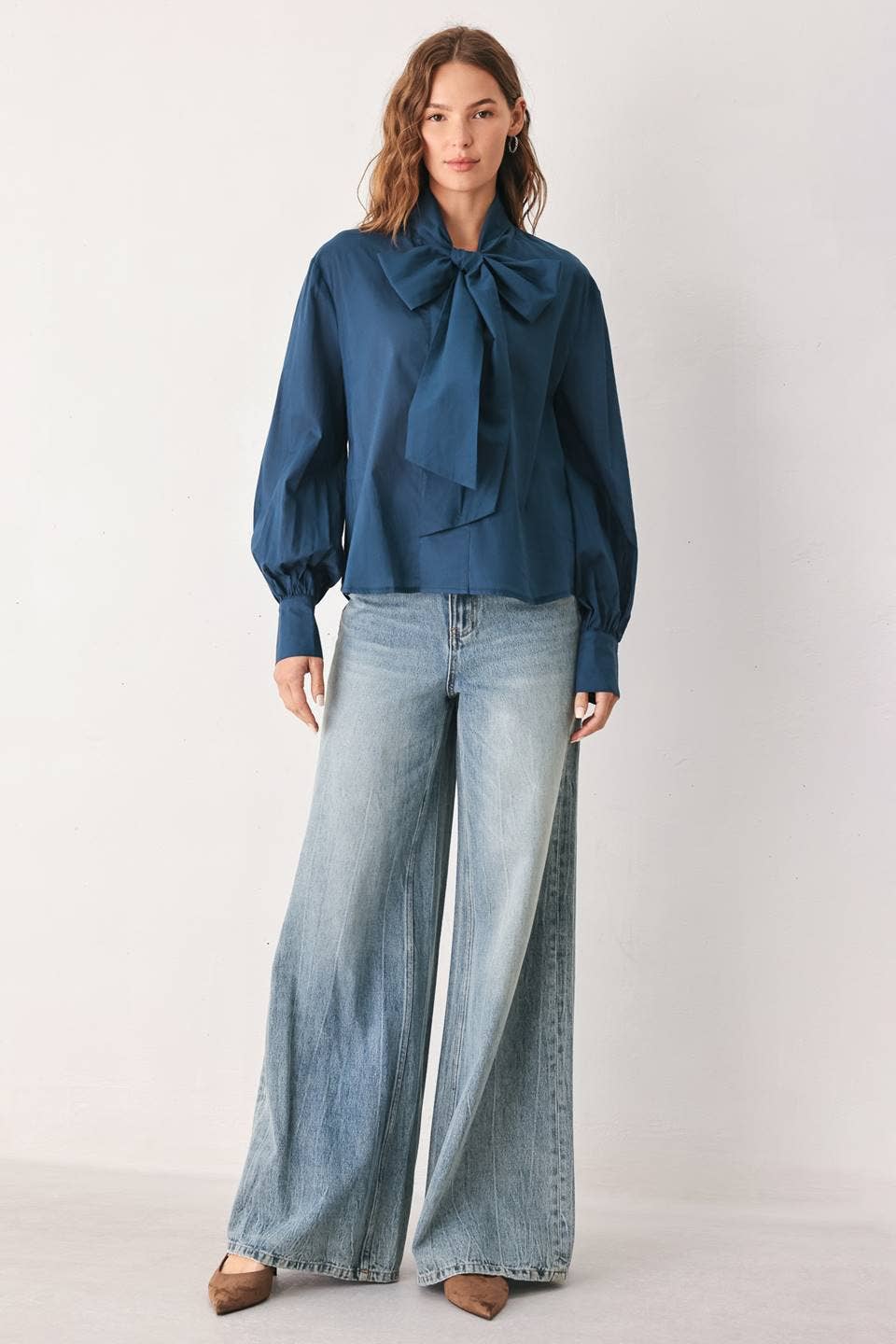 Harbor Blue Bow Tie Blouse