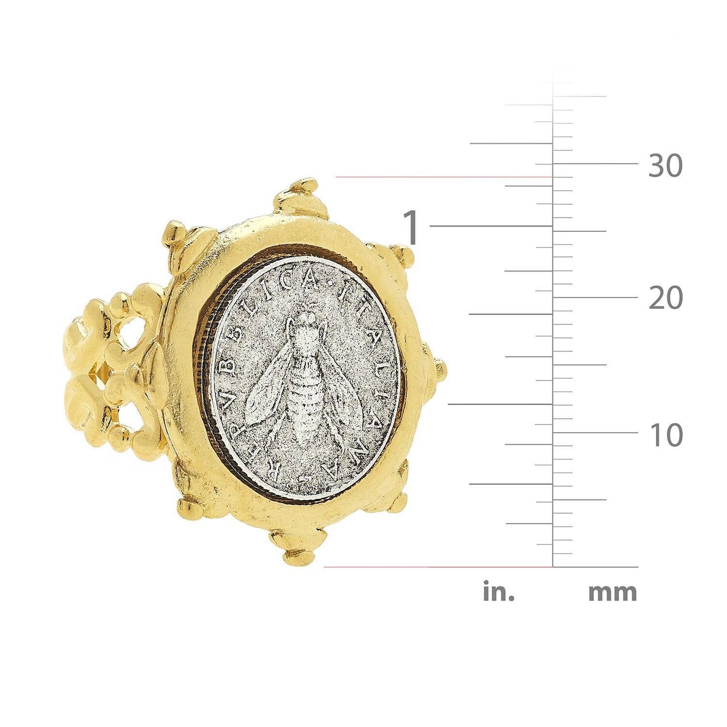 Handcast Gold and Silver Italian Bee Coin Adjustable Ring