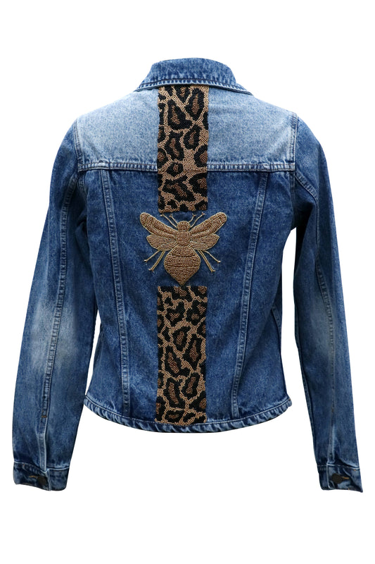 Gold Leopard Queen Bee Denim Jacket